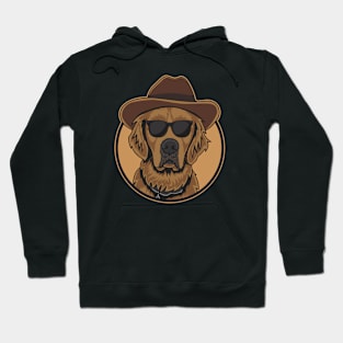 Brown Golden Retriever Wearing A Cowboy Hat And Glasses Hoodie